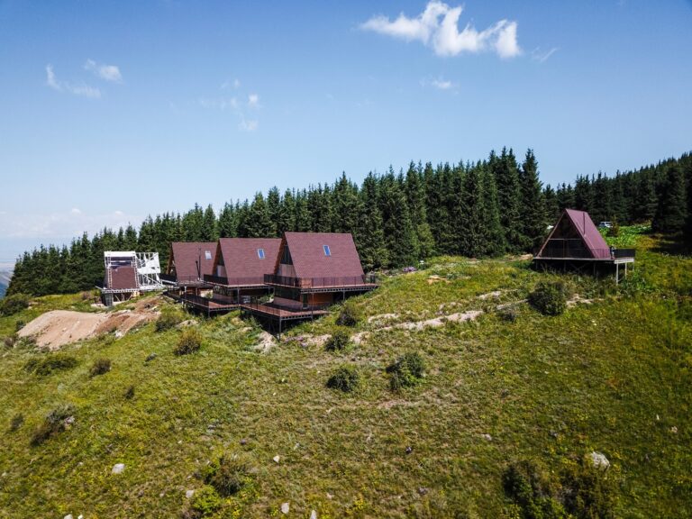 chalet in legno costruiti su un terreno scosceso